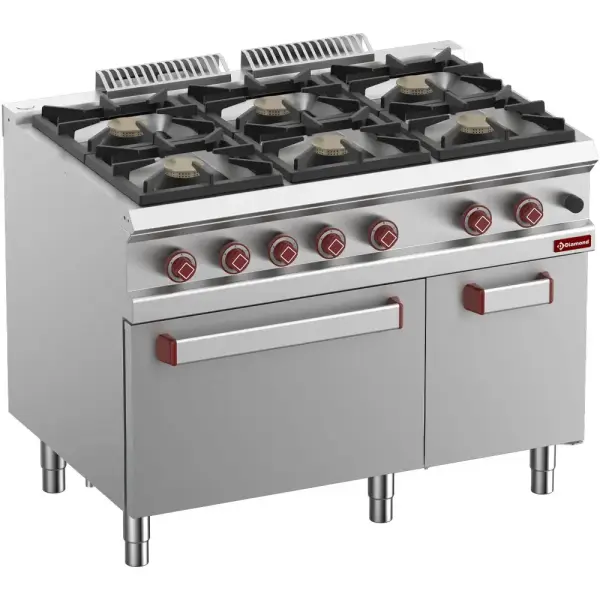 Gasfornuis 6 branders, gasoven GN 2/1, neutrale kast - Main Image