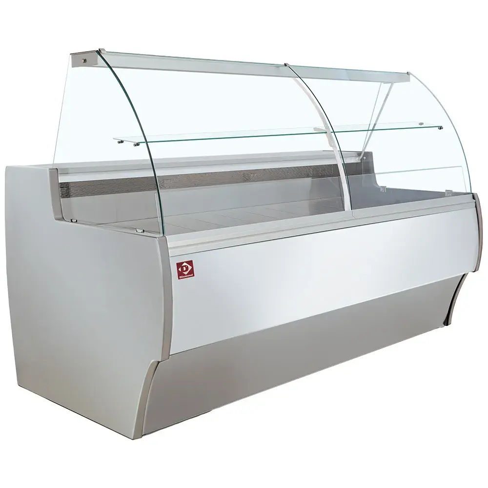 Gekoelde vitrinetoonbank gebogen ruit, geventileerd, met reserve - GRIJS/WIT - Main Image