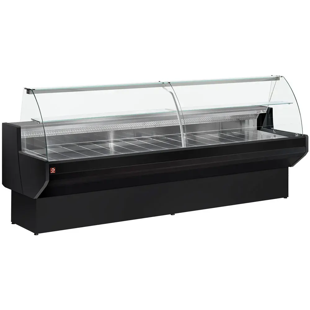 Gekoelde vitrinetoonbank met gebogen ruiten, met reserve - ZWART - Main Image