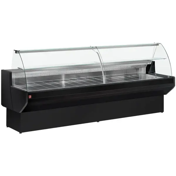 Gekoelde vitrinetoonbank met gebogen ruiten, met reserve - ZWART - Main Image