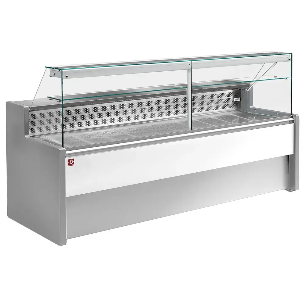 Gekoelde vitrinetoonbank met rechte ruit 90°, met reserve - GRIJS/WIT - Main Image