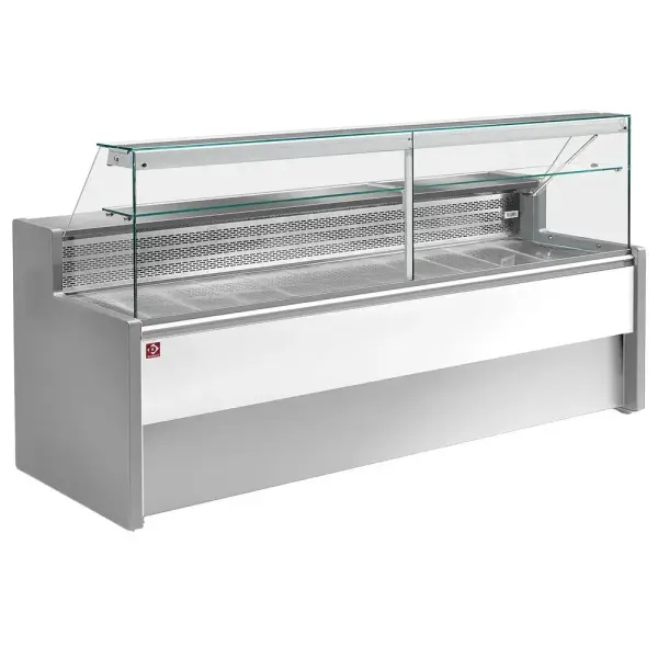 Gekoelde vitrinetoonbank met rechte ruit 90°, met reserve - GRIJS/WIT - Main Image