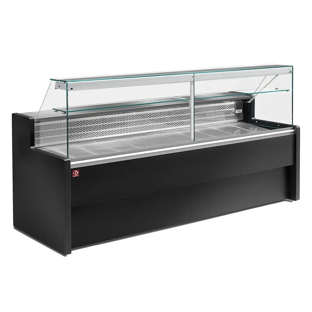 Gekoelde vitrinetoonbank met rechte ruit 90°, met reserve - ZWART - Main Image