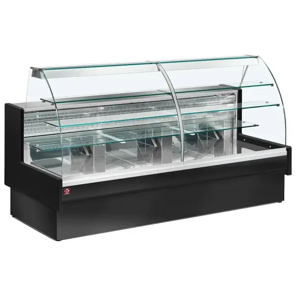 Gekoelde vitrinetoonbank, statisch, ladensysteem, zonder reserve - ZWART - Main Image