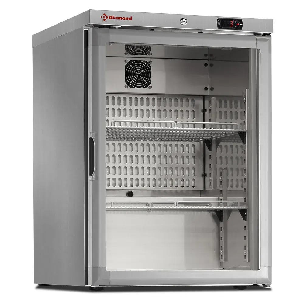 Geventileerde koelkast, glazen deur, 150 liter. R.V.S. - Main Image