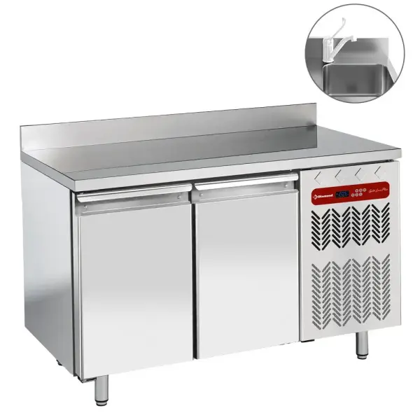 Geventileerde koeltafel "muraal", 2 deuren GN 1/1, met spoelbak - Main Image