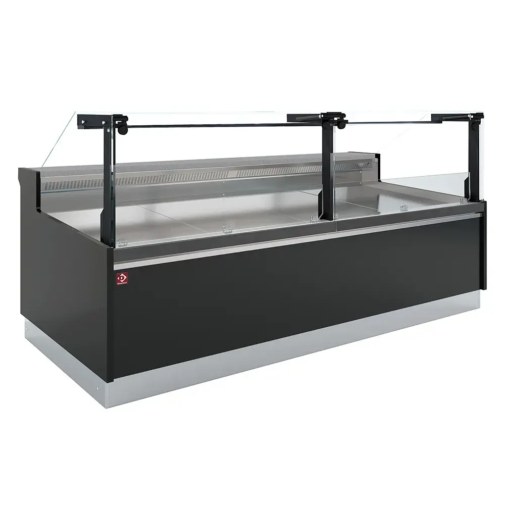 Geventileerde vitrinetoonbank, met reserve, verticale ruit 90° met zuigerlift - FULL BLACK - Main Image
