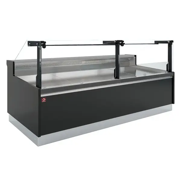 Geventileerde vitrinetoonbank, met reserve, verticale ruit 90° met zuigerlift - FULL BLACK - Main Image