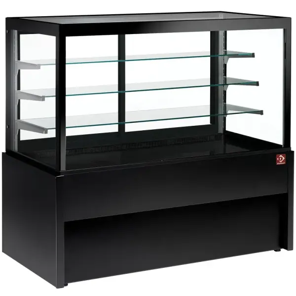 Panoramische uitstaltoonbank, neutraal, 4 niveaus, zonder reserve - ZWART - Main Image
