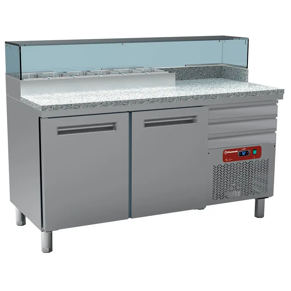 Pizzeria koeltafel, 2 deuren EN 600x400, 3 neutrale laden EN 600x400, gekoelde structuur 6x GN ¼ - Main Image