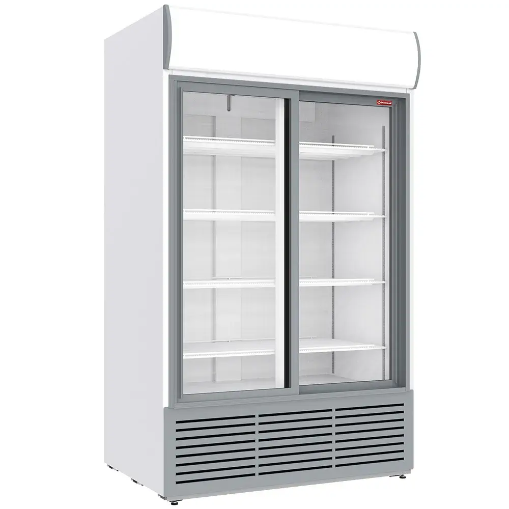 Positieve gekoelde vitrine 1230 liter, lichtbak, 2 schuifdeuren - WIT - Main Image