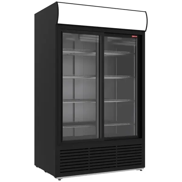Positieve gekoelde vitrine 1230 liter, lichtbak, 2 schuifdeuren - ZWART - Main Image