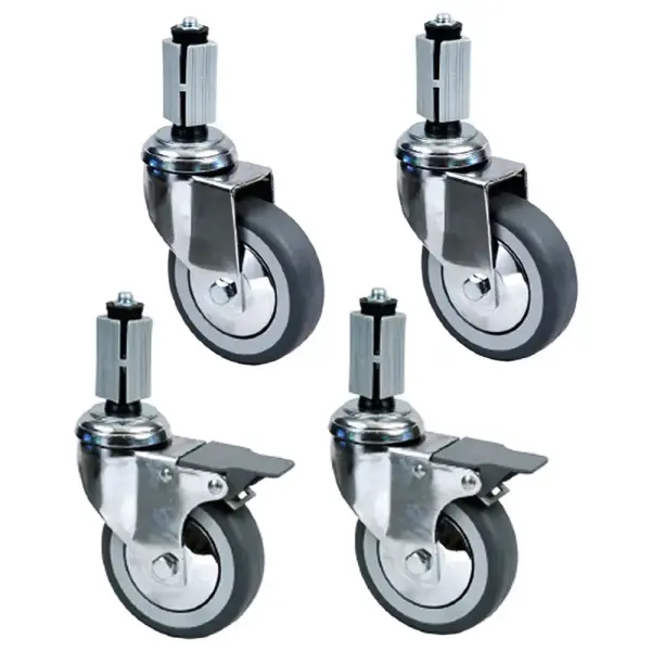 Set van 4 verchroomde wielen Ø 100 (2 met rem) voor tafels - Main Image
