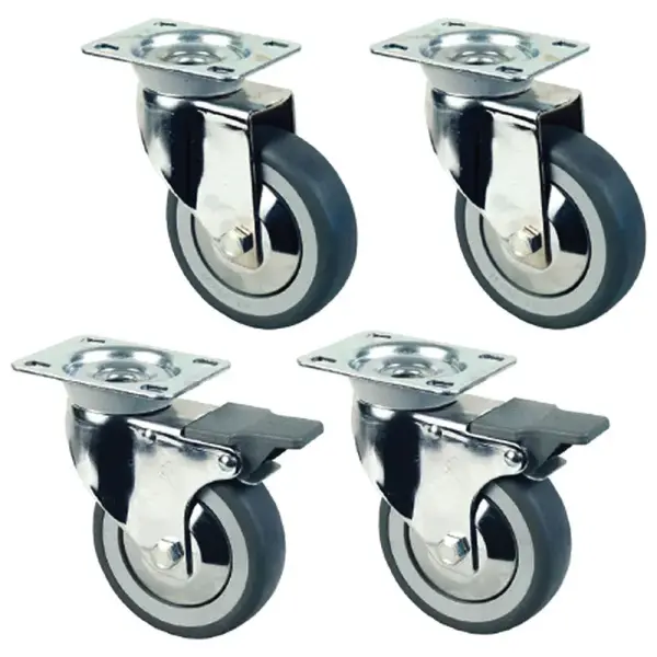 Set van 4 verchroomde wielen Ø 100 voor Tafels op kast (2 met rem) - Main Image