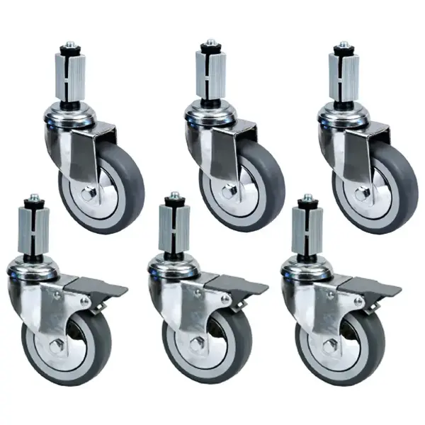 Set van 6 verchroomde wielen Ø 100 (3 met rem) voor tafels - Main Image