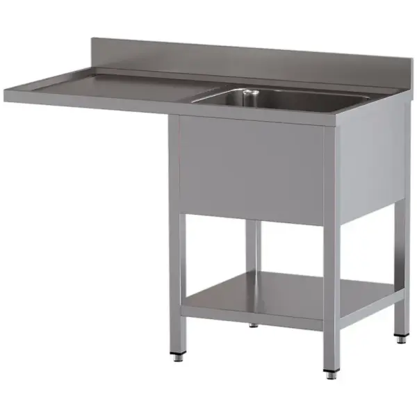 Spoeltafel met 1 kuip en 1 afdruipblad links, met onderlegplank en ruimte voor vaatwasser - Main Image