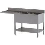 Spoeltafel met 2 kuipen en 1 afdruipblad links, met onderlegplank en ruimte voor vaatwasser - Main Image