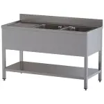 Spoeltafel met 2 kuipen en 1 afdruipblad links, met onderlegplank - Main Image