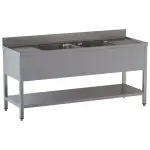 Spoeltafel met 2 kuipen en 2 afdruipbladen, met onderlegplank - Main Image