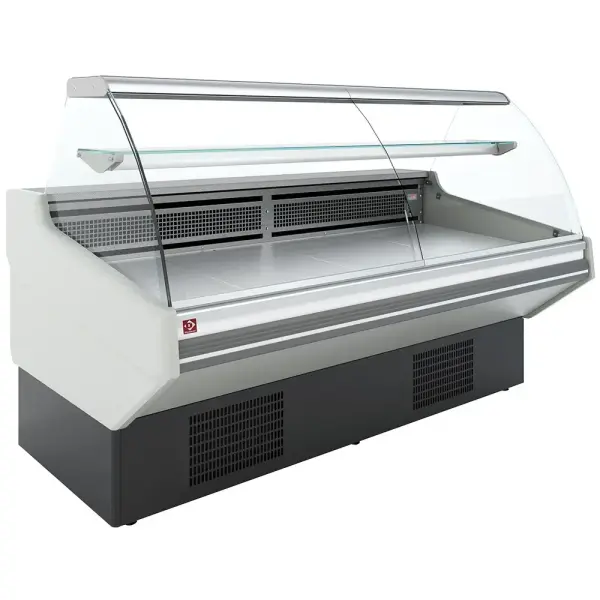 Statische vitrinetoonbank met opslag, gebogen glas - WITTE voorkant - Main Image