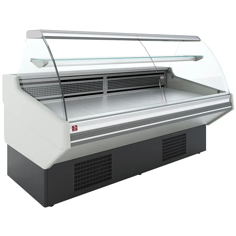 Statische vitrinetoonbank met opslag, gebogen glas - WITTE voorkant - Main Image