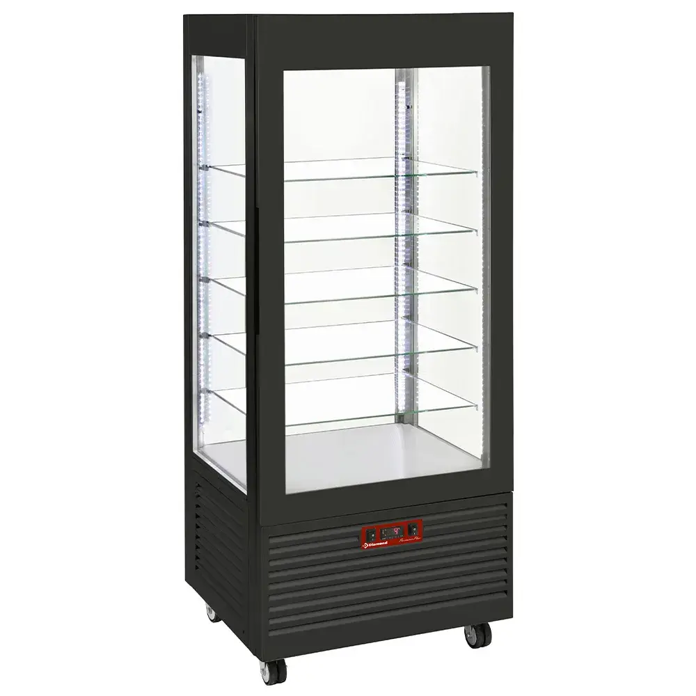 Vitrine 4 zijden T° negatief, 5 niveaus in glas, geventil, 480 Lit., ZWART - Main Image