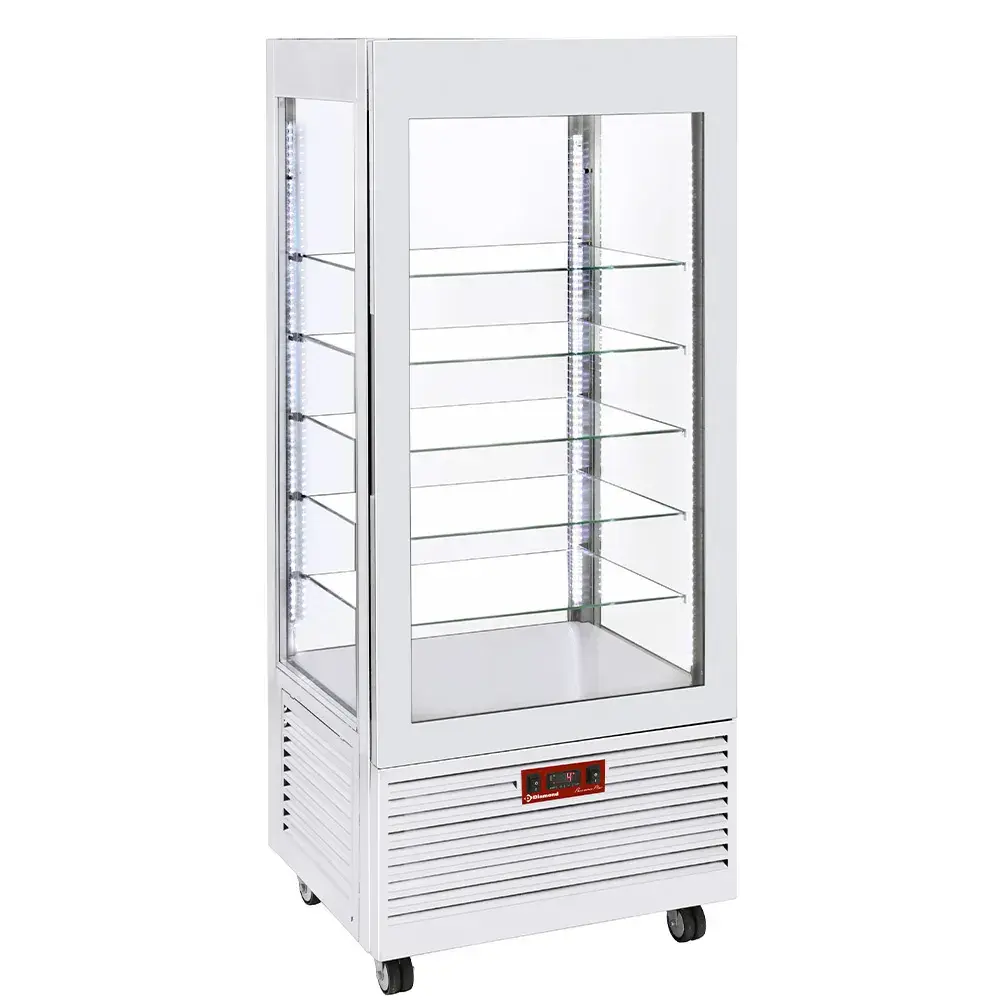 Vitrine 4 zijden T° negatief, 5 niveaus in glas, geventileerd, 480 Lit., WIT - Main Image