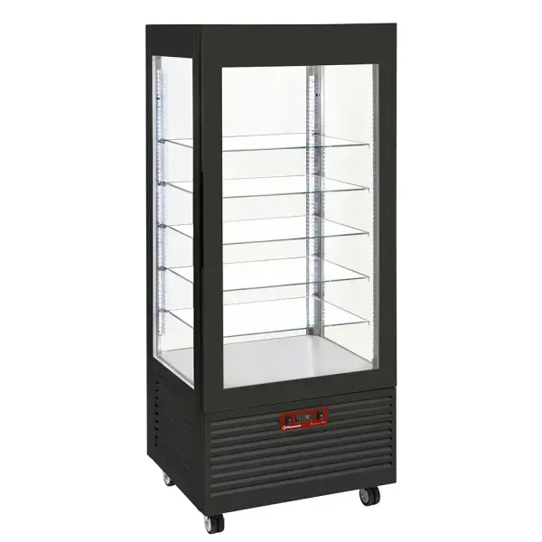 Vitrine 4 zijden T° positief, 5 niveaus in glas, geventileerd, 480 Lit., ZWART - Main Image