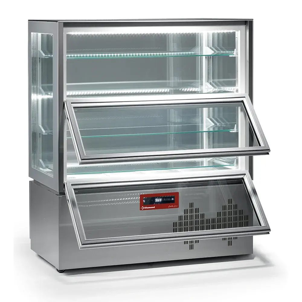 Vitrine, 4 zijden uit glas, 4 niveaus, 2 deuren, geventileerd - Main Image