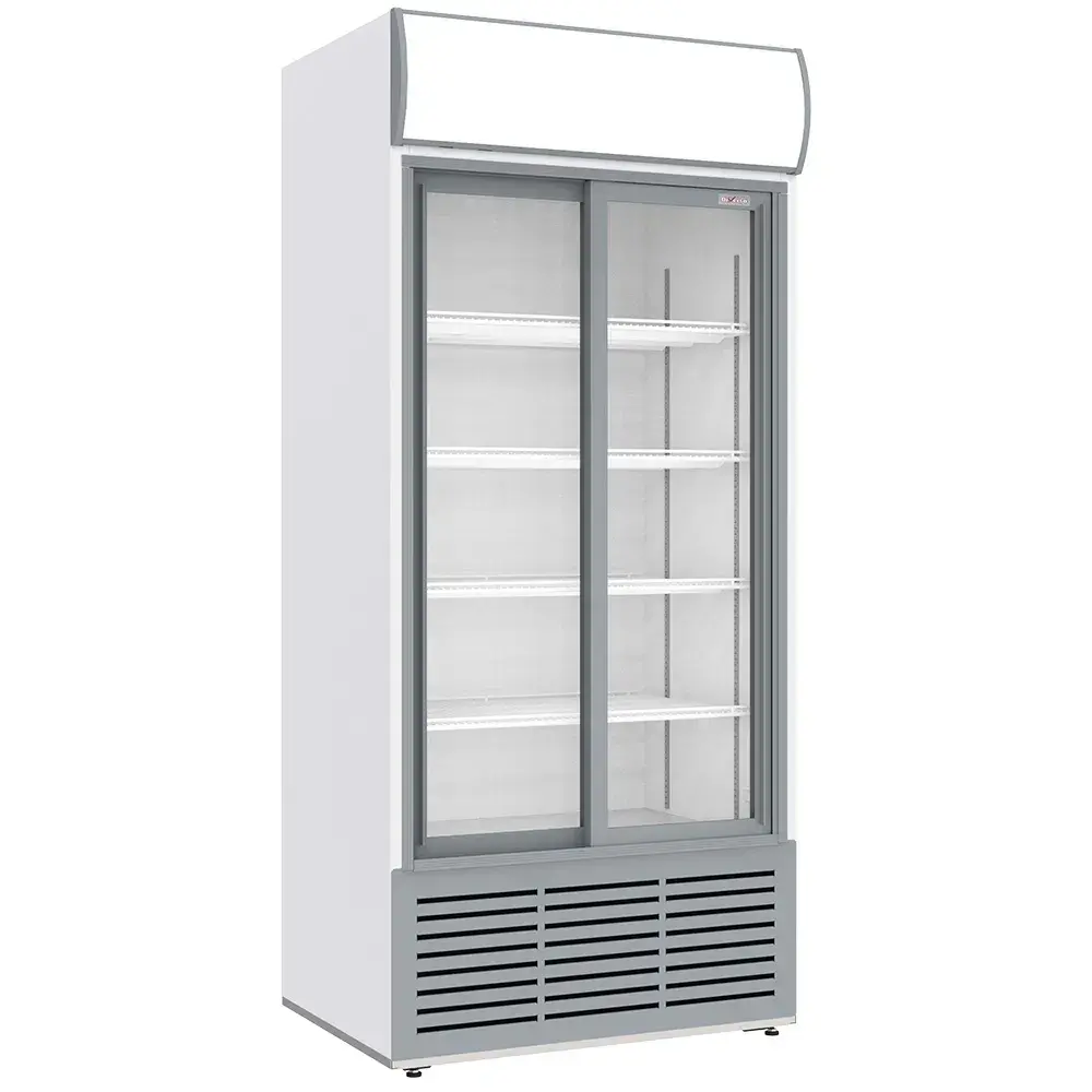 Vitrinekast positieve geventileerd, 783 liter, 2 schuifdeuren, met lichtbak, WIT - Main Image
