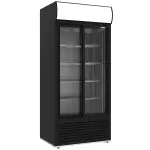Vitrinekast positieve geventileerd, 783 liter, 2 schuifdeuren, met lichtbak, ZWART - Main Image