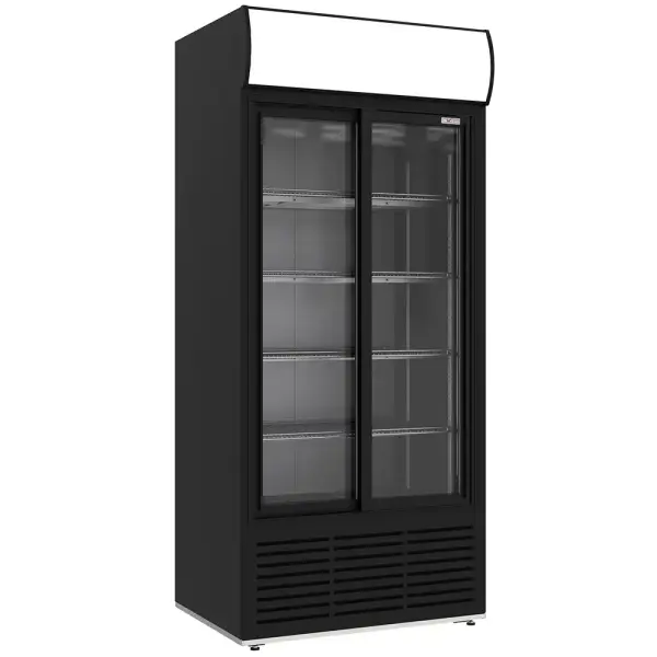 Vitrinekast positieve geventileerd, 783 liter, 2 schuifdeuren, met lichtbak, ZWART - Main Image