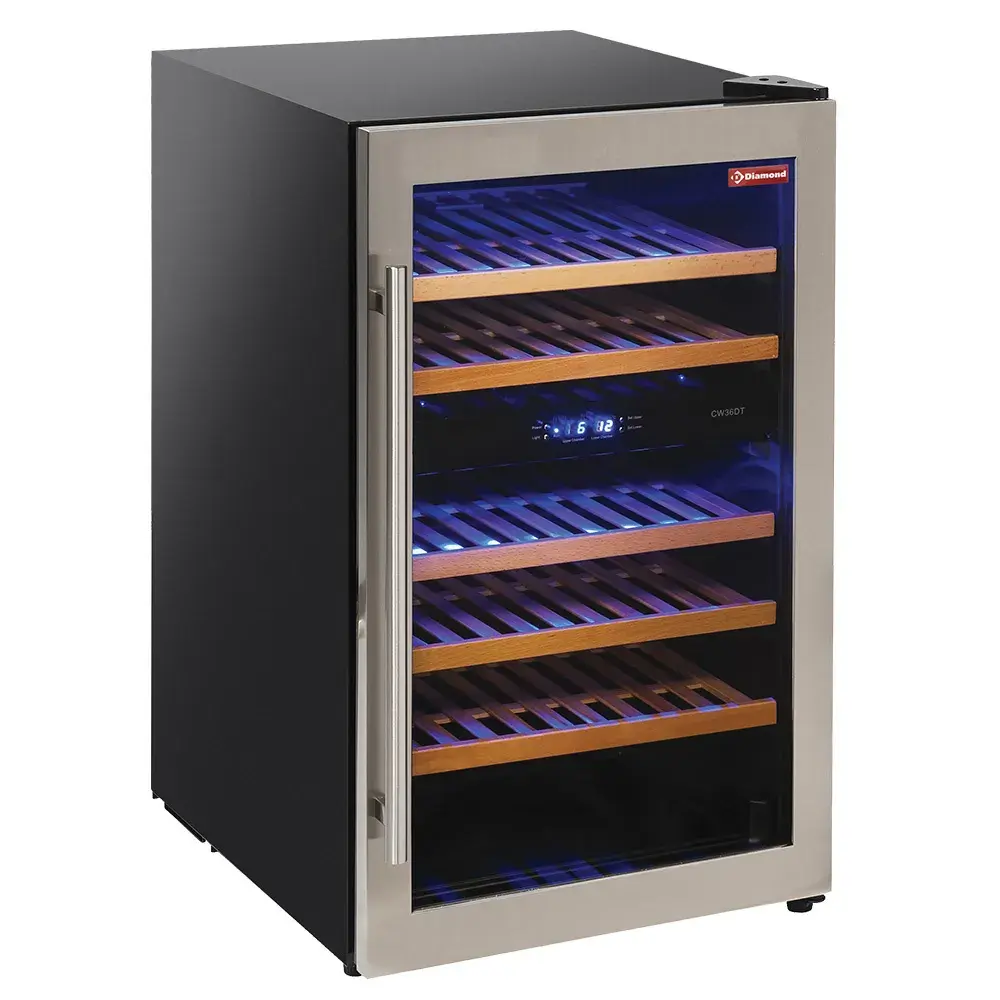 Wijnkast vitrine, geventileerd, roestvrijstalen deur, 140 Lt., 2 T°, - ZWART - Main Image