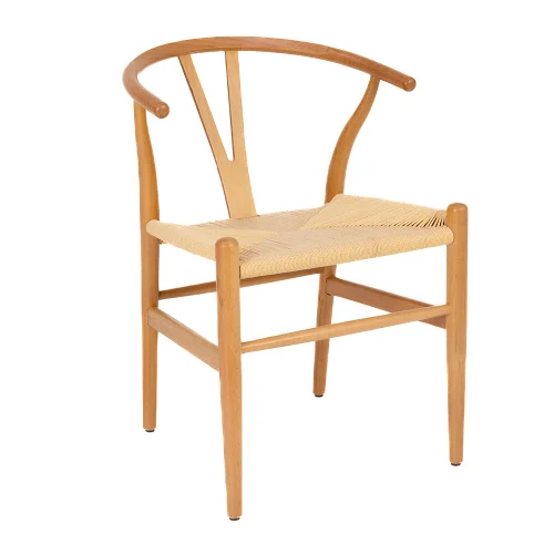 Houten wishbone stoel met gevlochten zitting