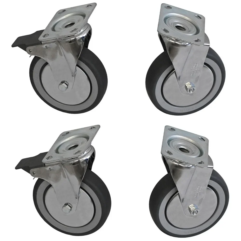 4 "R.V.S" zwenkwielen kit in RVS voor kast, 2 met rem - Main Image
