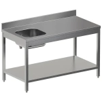 Chef-tafel met onderblad, spoelbak links + achterrand - Main Image
