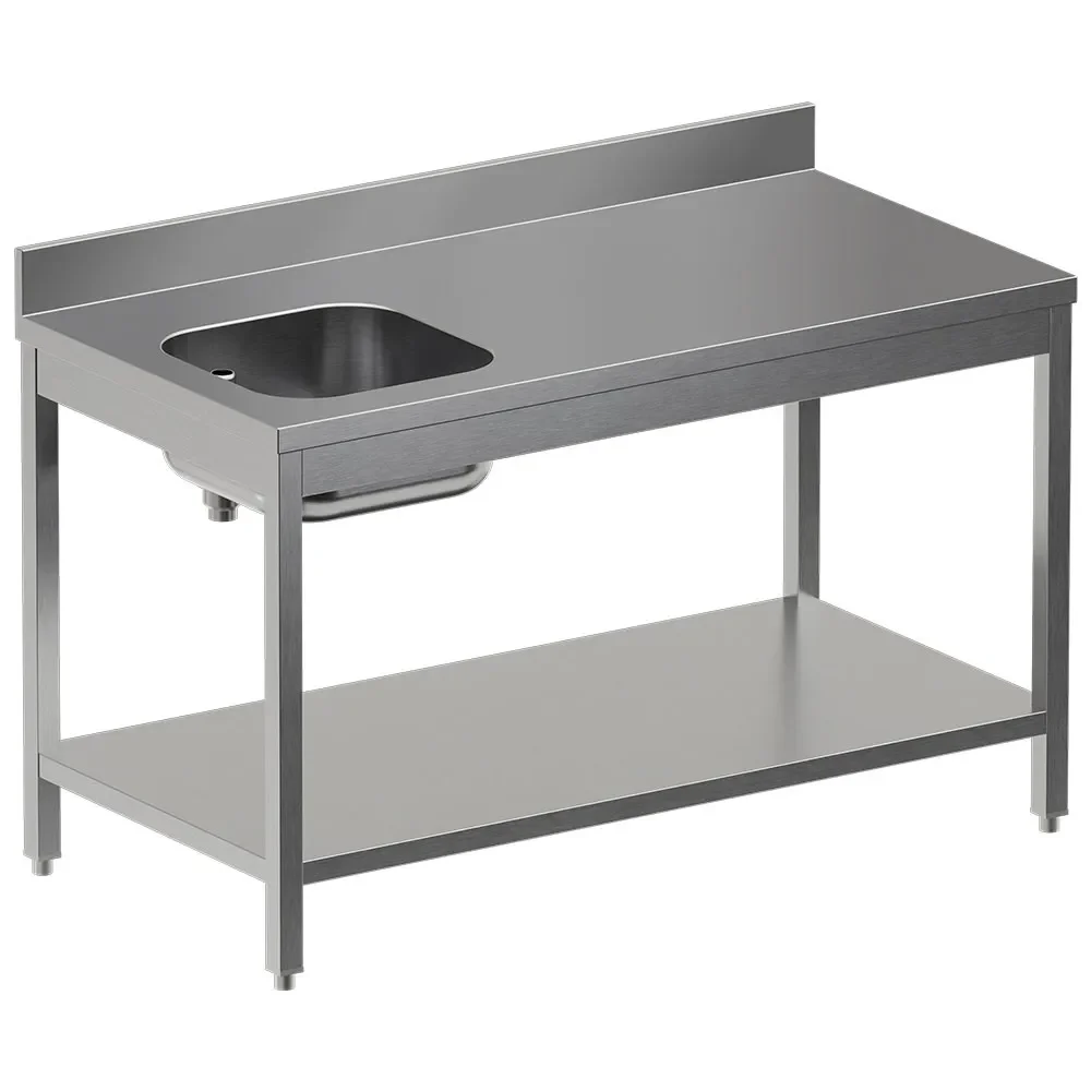 Chef-tafel met onderblad, spoelbak links + achterrand - Main Image