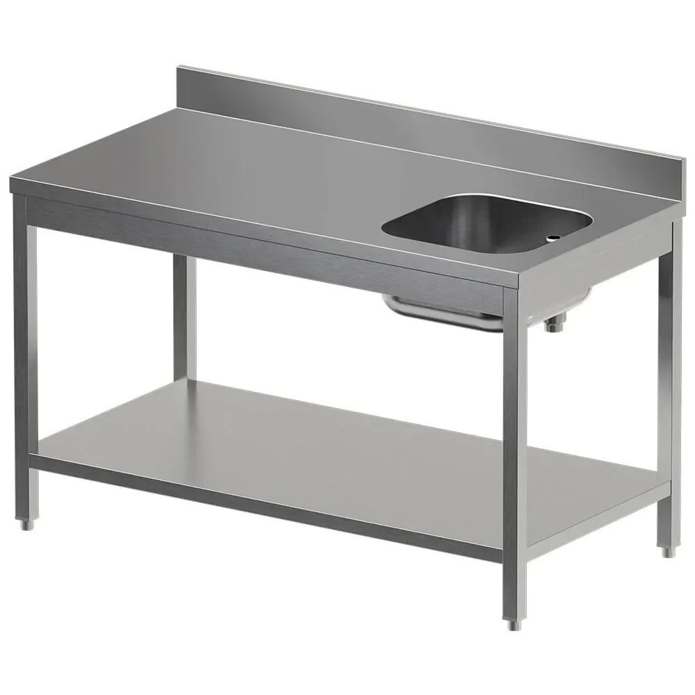 Chef-tafel met onderblad, spoelbak rechts + achterrand - Main Image