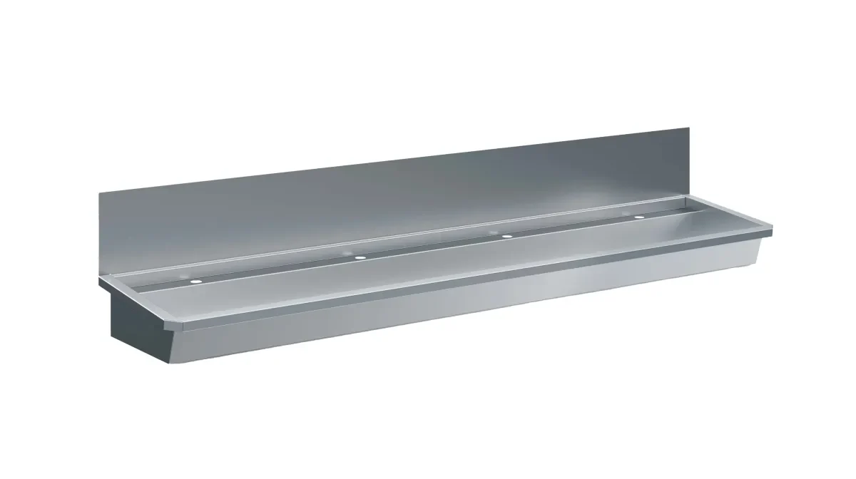 RVS WASBAK 4 KRANEN 2400MM NCLUSIEF AFVOERPLUG EN SPATSCHERM, EXCLUSIEF KRANEN - Main Image