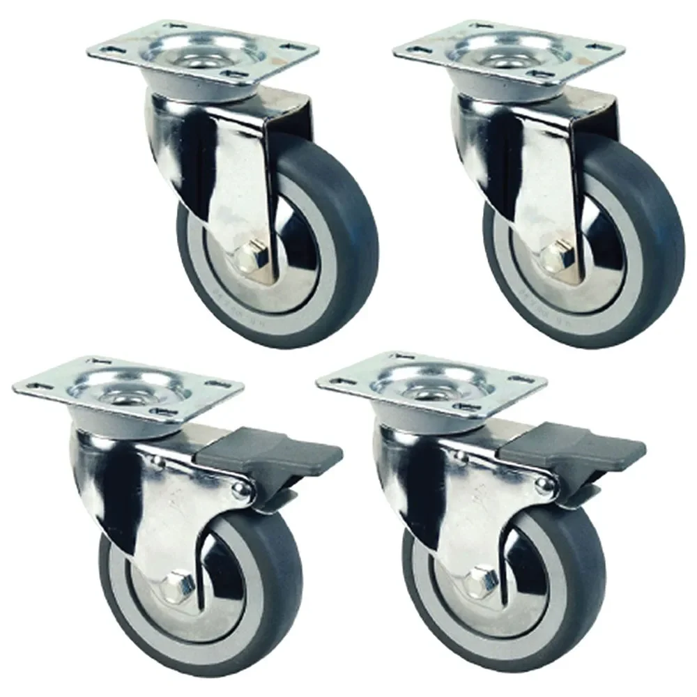 Set van 4 verchroomde wielen Ø 100 voor Tafels op kast (2 met rem) - Main Image