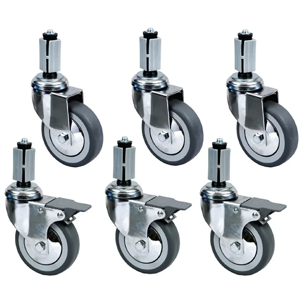Set van 6 verchroomde wielen Ø 100 (3 met rem) voor tafels - Main Image