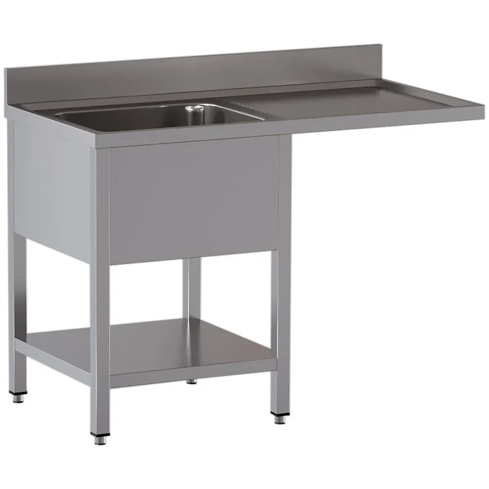 Spoeltafel met 1 kuip en 1 afdruipblad rechts, met onderlegplank en ruimte voor vaatwasser - Main Image
