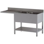 Spoeltafel met 2 kuipen en 1 afdruipblad links, met onderlegplank en ruimte voor vaatwasser - Main Image